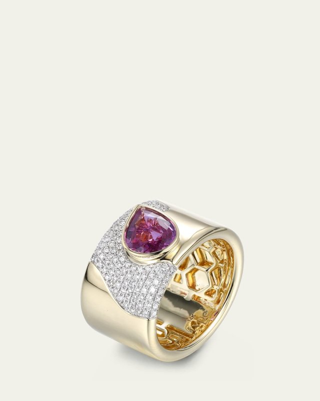 Lava 14K Gold Pink Sapphire Cocktail Ring with Diamonds